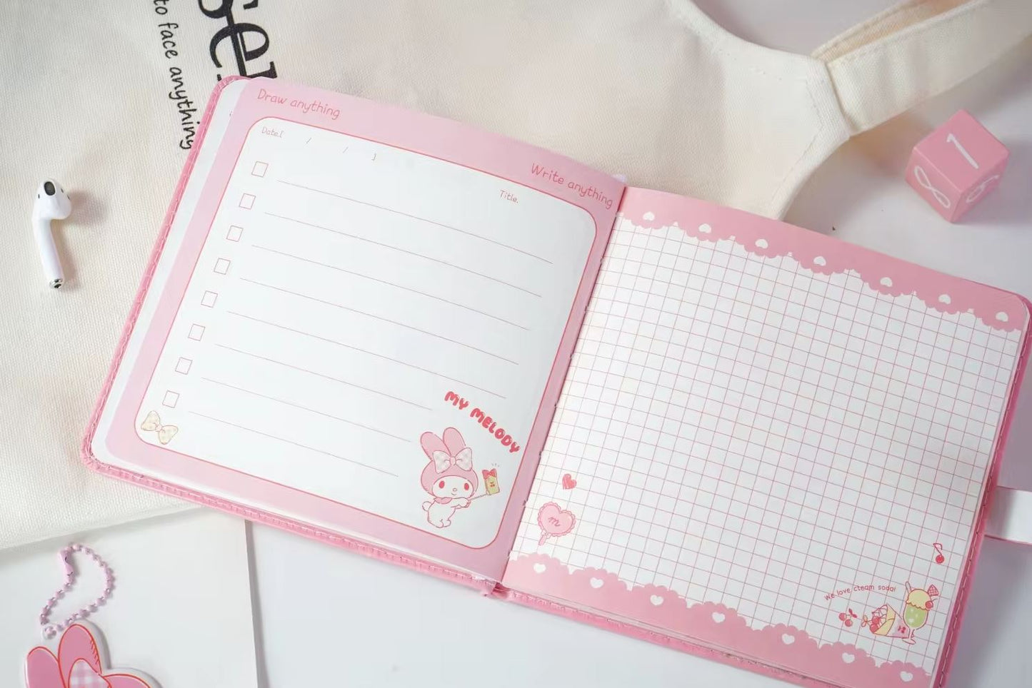 Sanrio Square PU Notebook with Pendant