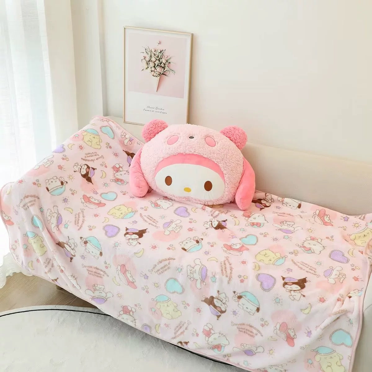 Sanrio Characters Plush Pillow and Throw Blanket Set