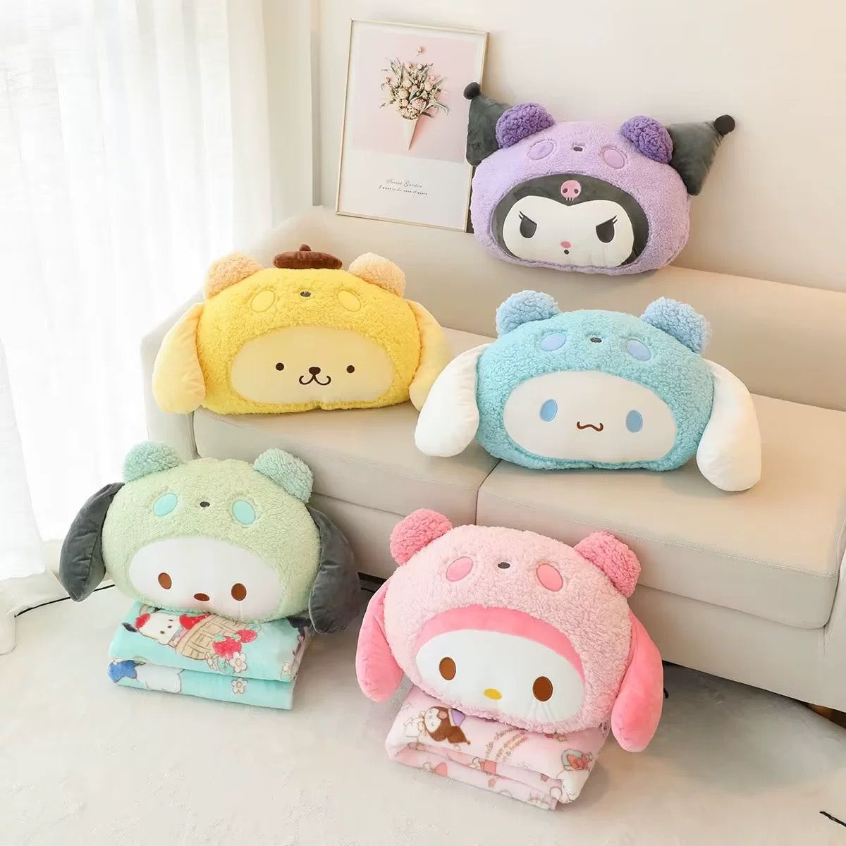 Sanrio Characters Plush Pillow and Throw Blanket Set