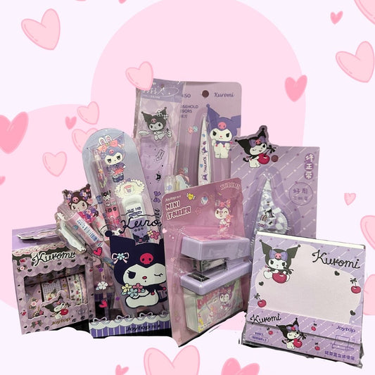 Kuromi Stationery Bundle | Kuromi Acrylic Pen Holder, Pens, Ruler, WhiteOut Tape, Notepads, Mechanical Pencil, Scissor